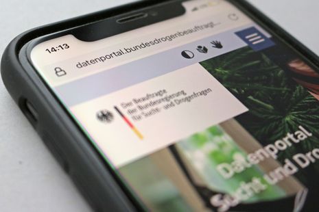 Smartphone mit geöffneter Website des Datenportals