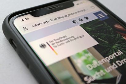 Smartphone mit geöffneter Website des Datenportals