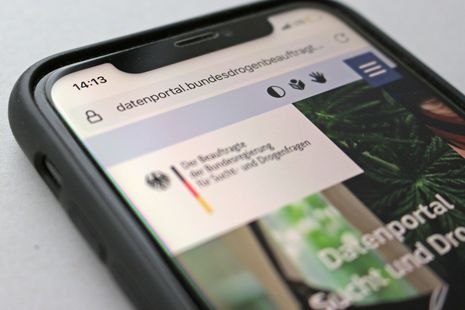 Smartphone mit geöffneter Website des Datenportals