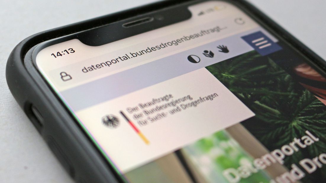 Smartphone mit geöffneter Website des Datenportals