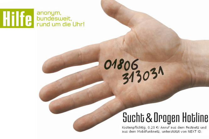Screenshot von Website: ausgestreckte Hand mit Telefonnummer